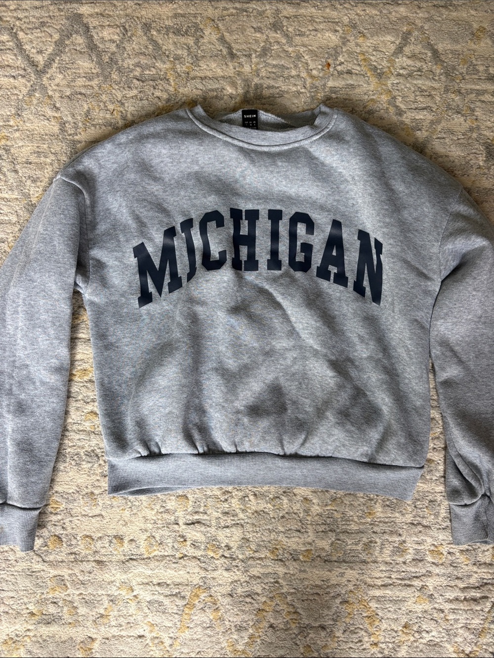 SHEIN Grey Crewneck Sweatshirt with Navy 'MICHIGAN' Logo